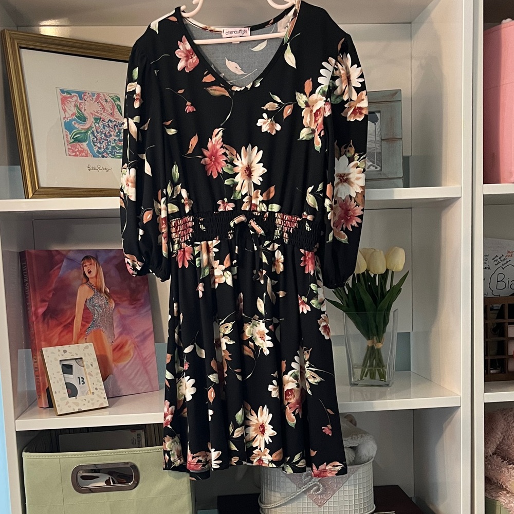Chenault Black Floral Kids Casual Dress
